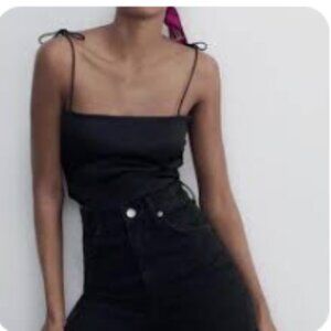 New with Tags - Zara Satin Tie Strap Crop Top - Black - Size Medium